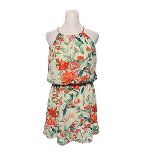 Guess Coral Floral Halter Neck Mini Dress Size Small
